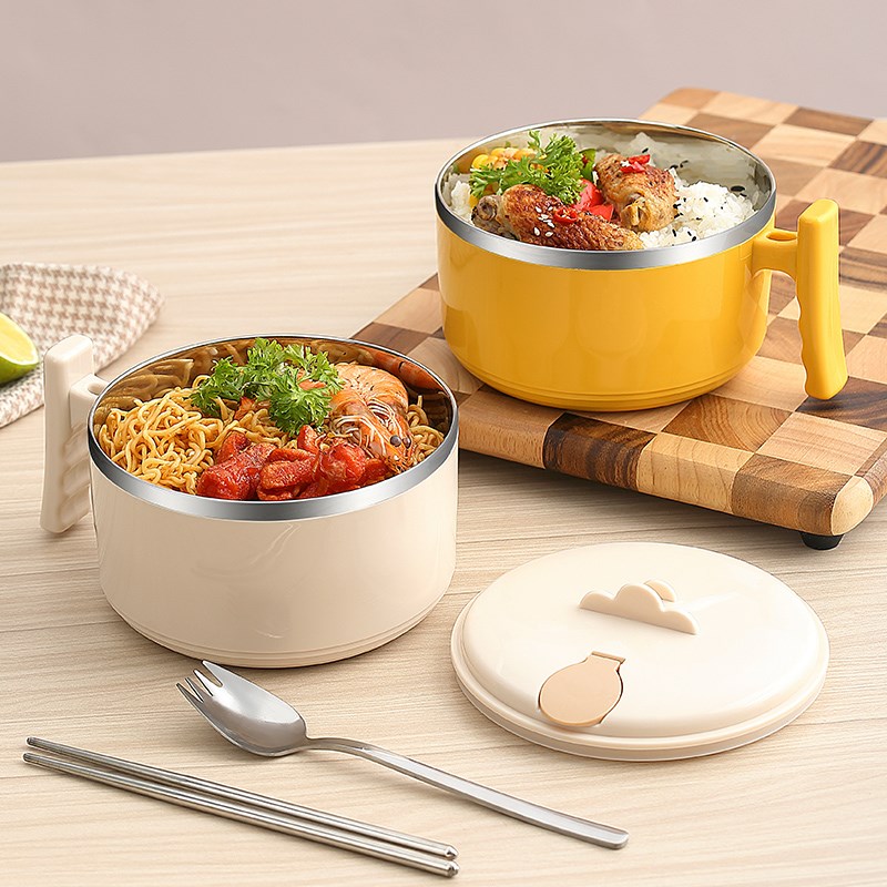 不锈钢泡面碗带盖可沥水大容量宿舍用学生专用餐具保温饭盒吃饭碗