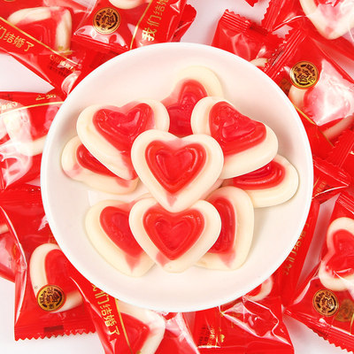 徐福记心形橡皮糖500g袋装草莓味软糖结婚喜糖婚庆糖果零食批发