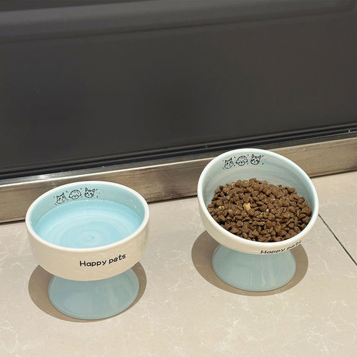猫碗陶瓷猫食盆增高架保护颈椎防黑下巴狗碗狗盆比熊泰迪粮碗水碗