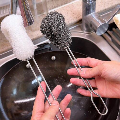 换个思路买东西~家用洗锅刷子刷锅神器长柄不锈钢夹子钢丝球海绵