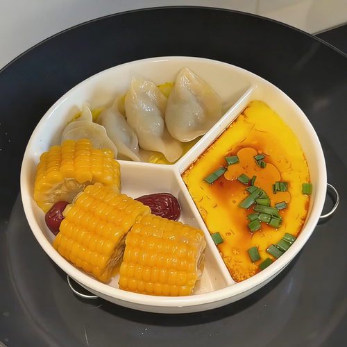 陶瓷分格盘三格餐盘母婴食品级厨房电饭煲蒸菜盘儿童配菜蒸鸡蛋盘