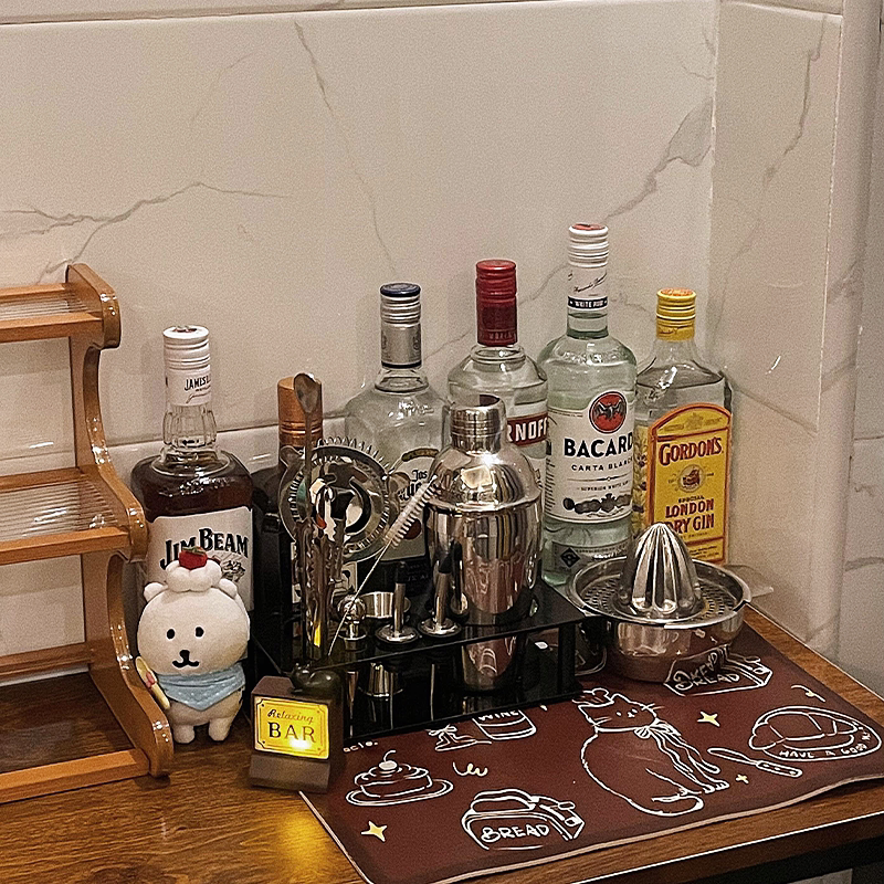 不锈钢调酒器套装入门雪克杯手摇壶摇杯家用鸡尾酒调酒工具收纳架