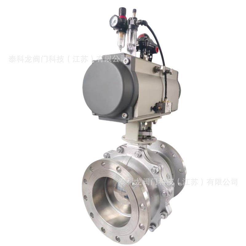 Q641F不锈钢304CF8气动法兰球阀带三联件电磁阀限位开关过滤器