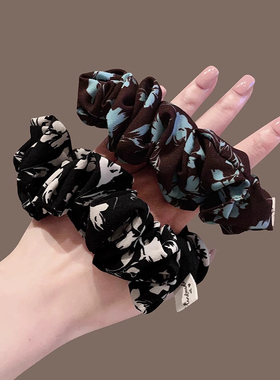 复古撞色碎花大肠发圈优雅气质时尚双层缎面扎发发圈百搭头绳发饰
