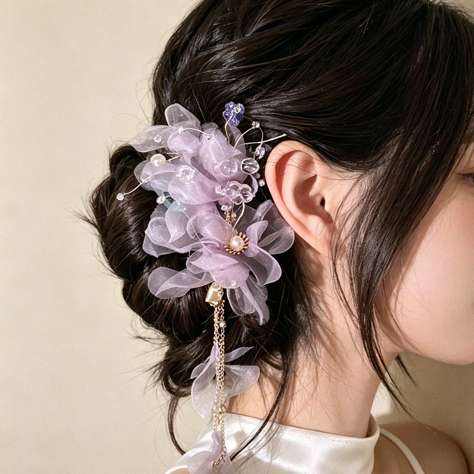 紫藤之恋~绝美森系紫色花朵发夹女春季超仙氛围感头花发饰发卡子