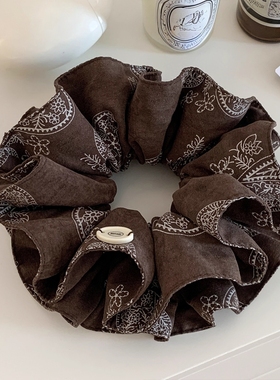 韩系咖色腰果花双层大肠发圈女慵懒风丸子头复古超大发饰头绳新款