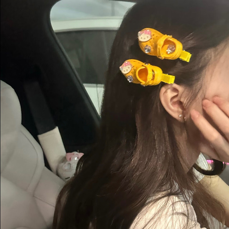 洞洞鞋碎发夹可爱刘海边夹女孩百搭发卡儿童公主风包布一字鸭嘴夹