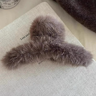 秋冬季仿兔毛抓夹女毛绒发夹后脑勺鲨鱼夹大号高级感发饰新款头饰