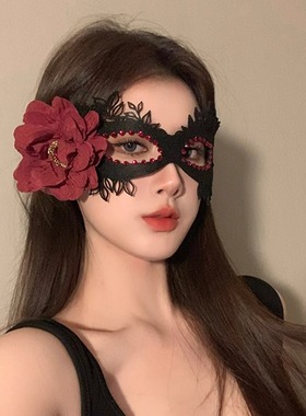 黑色花朵半脸面具女生眼罩蕾丝面罩cos晚会假面舞会装扮万圣节