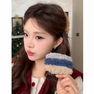 秋冬仿羊羔毛倒插梳高颅顶碎发整理神器侧边夹公主头发卡甜妹发梳
