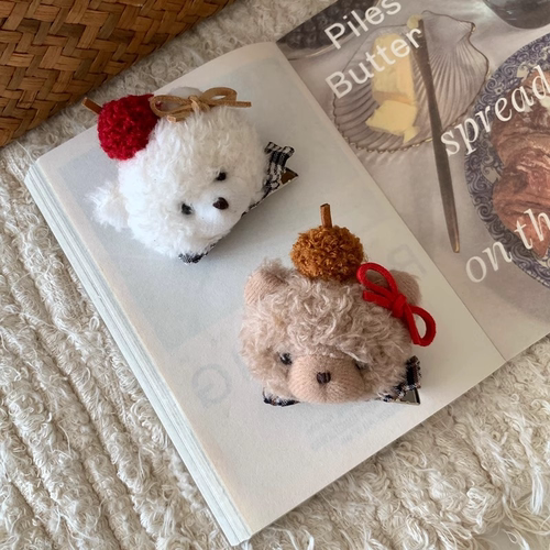 燕麦奶霜~可爱樱桃小熊发夹毛绒绒玩偶刘海夹发卡边夹侧边夹发饰