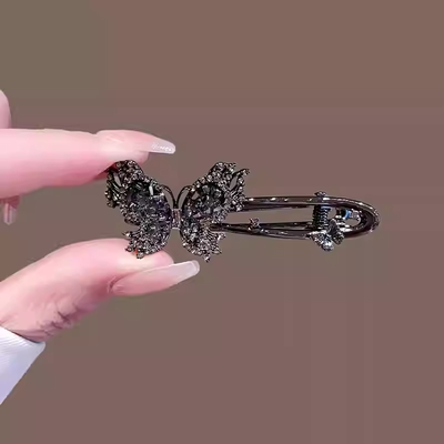 黑色水晶蝴蝶发夹2025新款