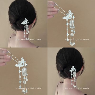 【银月穗影】民族风银色月亮流苏发夹侧边刘海夹发卡藏族苗疆头饰