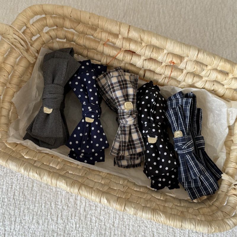 英伦藏青波点蝴蝶结香蕉夹格纹经典复古撞色布艺发夹头饰女