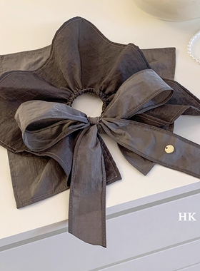 韩系灰色蝴蝶结方巾大肠发圈女高级感扎头发慵懒风超大发饰头绳