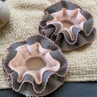 韩系灰粉色毛线针织双层大肠发圈女秋冬超大丸子头低马尾头绳头饰