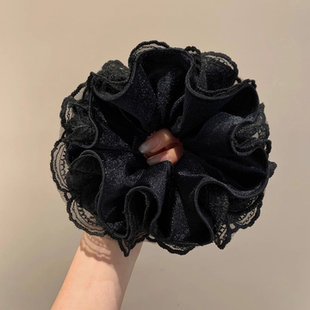韩系黑色丝绒蕾丝大肠发圈女慵懒风丸子头扎头发超大号头饰发绳