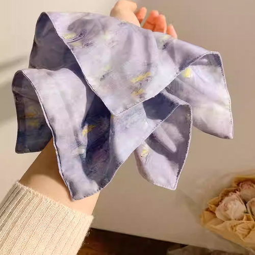 檀烟浸暮云~紫色方巾大肠发圈女新中式慵懒风头饰超大号方形发绳