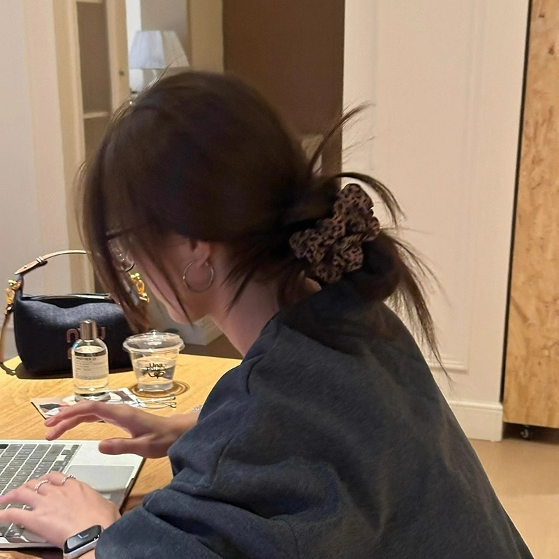 韩系博主同款豹纹布艺大肠发圈女高级感扎头发圈头绳发饰丸子头
