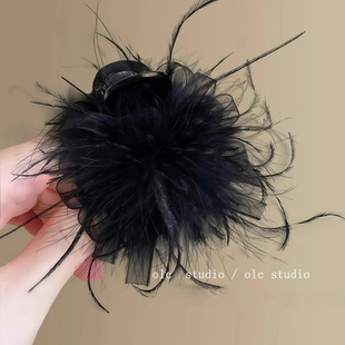 设计感网纱羽毛抓夹女气质百搭发夹半扎发盘发鲨鱼夹显发量头饰新