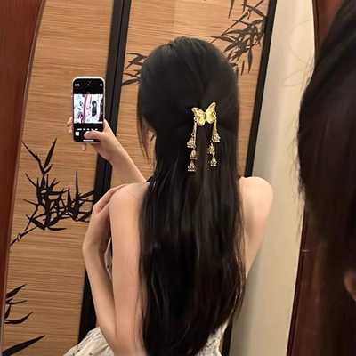 蝶韵金铃~新中式蝴蝶流苏发夹国风民族风半扎发侧边夹后脑勺盘发