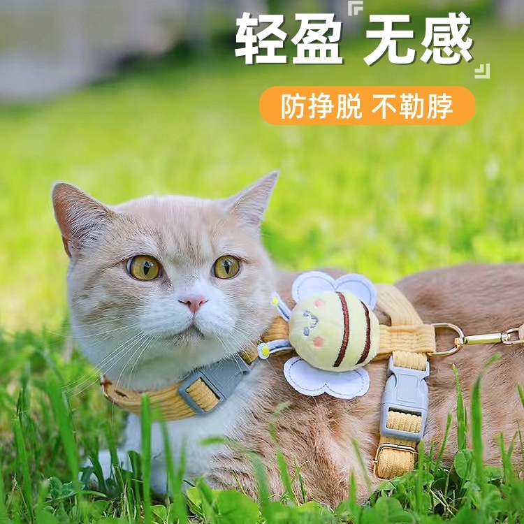 蜜蜂牵引绳外出防脱可调节宠物专用泰迪布偶小型犬牵引绳遛猫绳