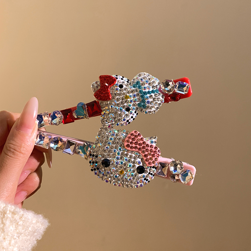 少女心~可爱水钻粉色Kitty发夹