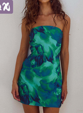 USA Women's Dress Floral Bandeau Dress Summer Pop Bra Dress