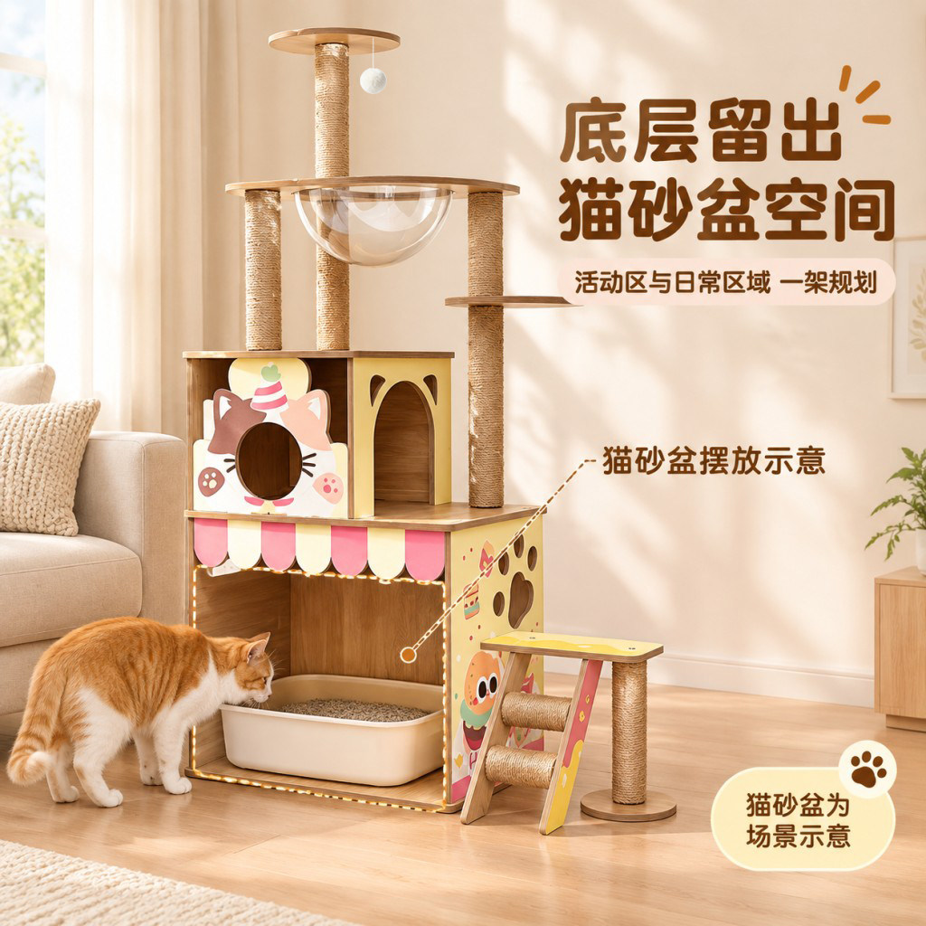 多层一体立式猫爬架猫窝猫砂盆