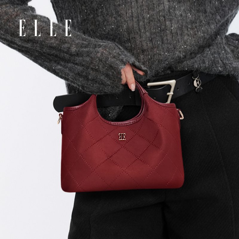 ELLE2025新款纯色帆布感手提包