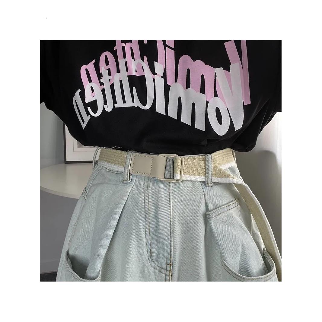 彩色牛仔裤皮带女条纹潮流时尚个性军训帆布双环腰带夏季学生通用