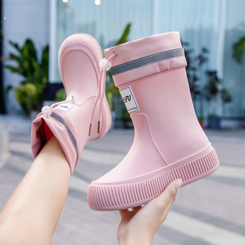 日系可爱儿童亲子雨鞋女款学生中大童防滑软底雨靴加绒厚底防水鞋