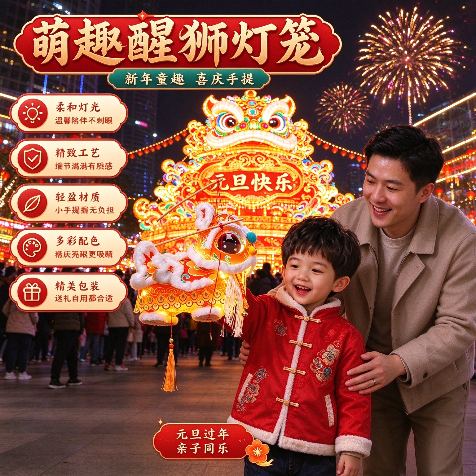 批发春节庙会儿童醒狮灯笼材料包元旦晚会表演道具国潮新年礼物