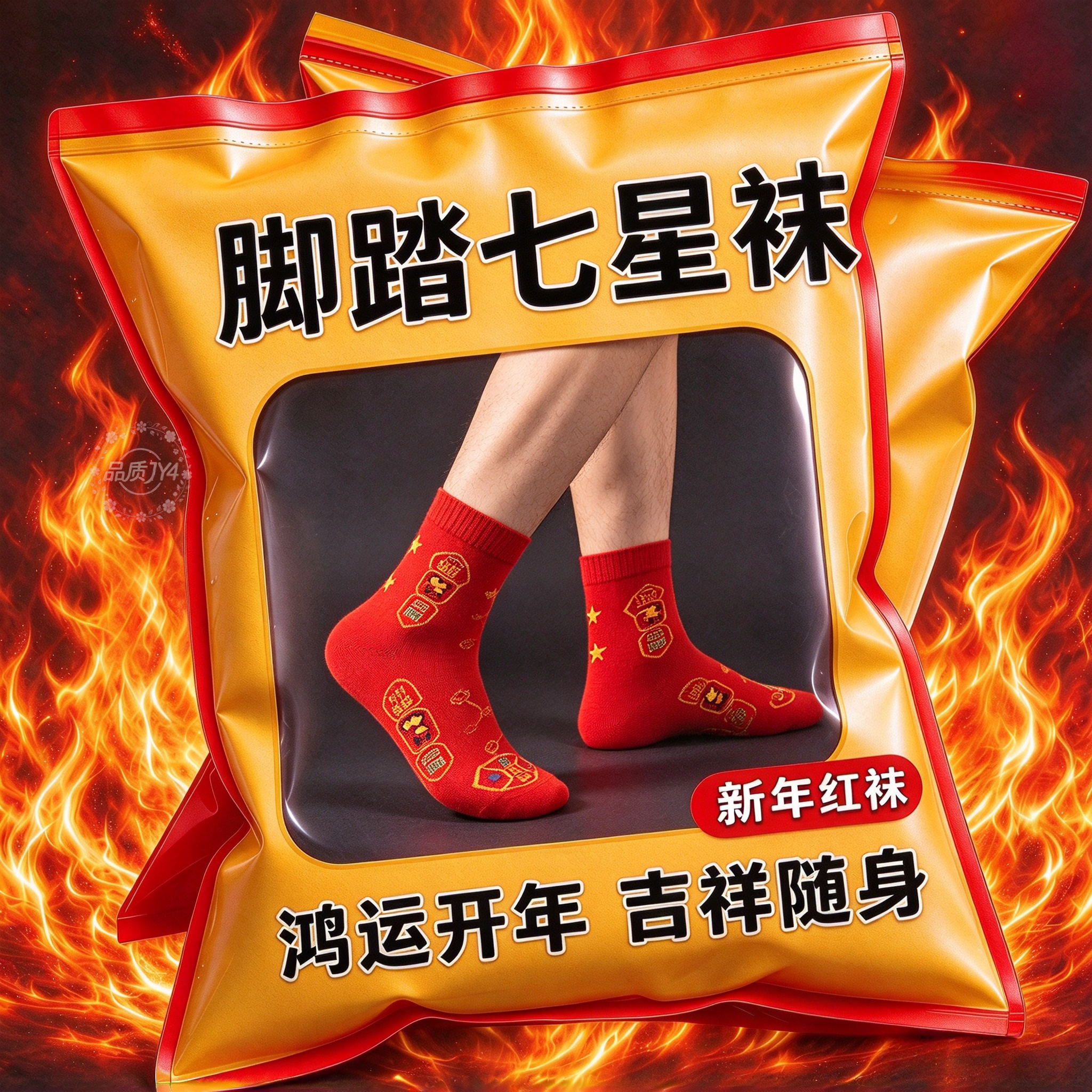 本命年七星连珠防臭中筒红袜