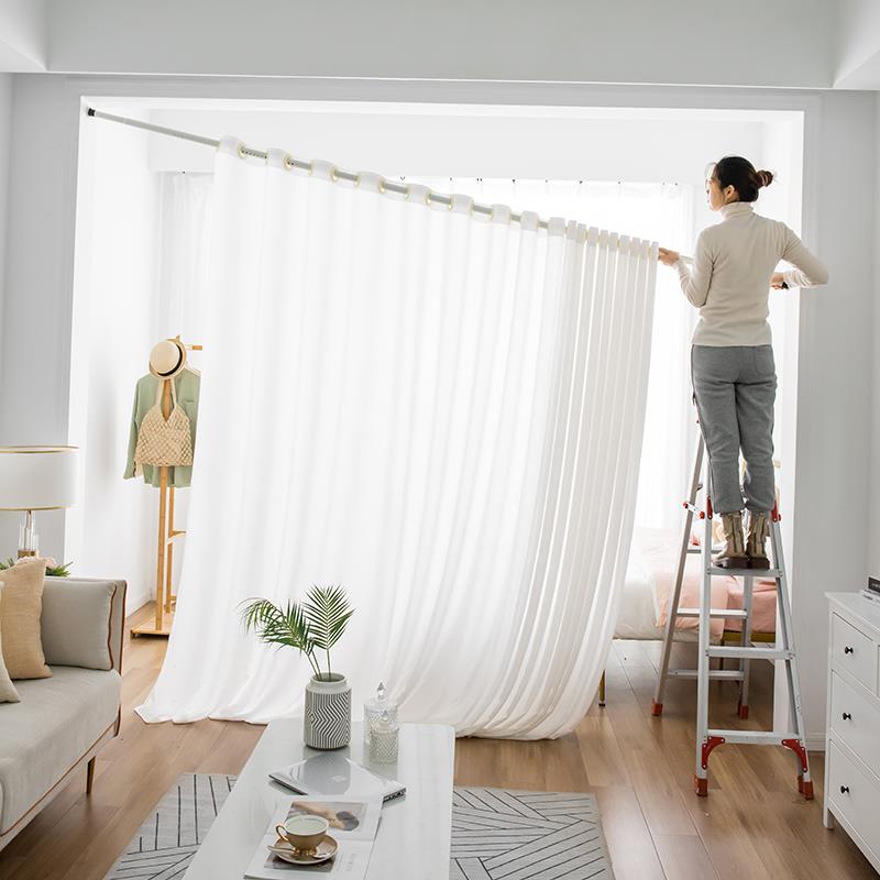 孔纱帘窗帘打免安装隔断窗伸缩杆帘白色百36085叶门窗纱白纱简易