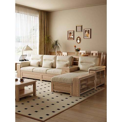 灰实木沙发斯堪的纳维亚存储冬季和夏季两用原木可达豪华现代客厅