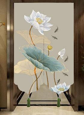 关卧室房07002间卫生厕所防水荷花莲花布门帘隔断帘遮挡厨玄帘子