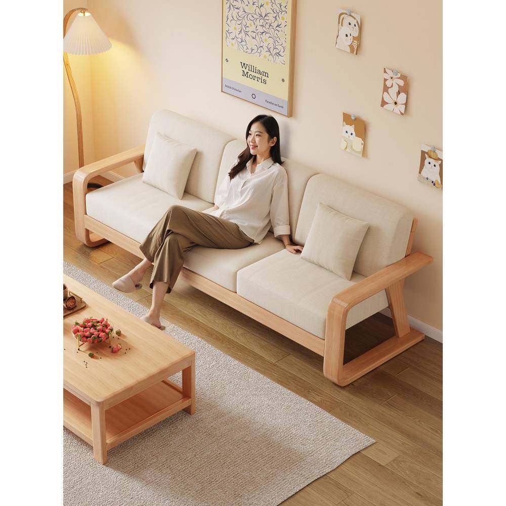 公熊三人位实木沙发全实木客厅小户型北欧简约现代原木布艺沙发