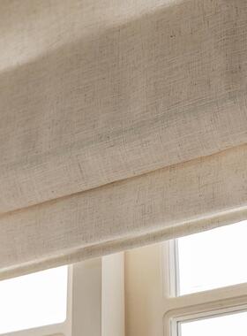 日帘式原木侘寂风透格亚麻卷升降帘透光不人民宿室罗46753茶马帘