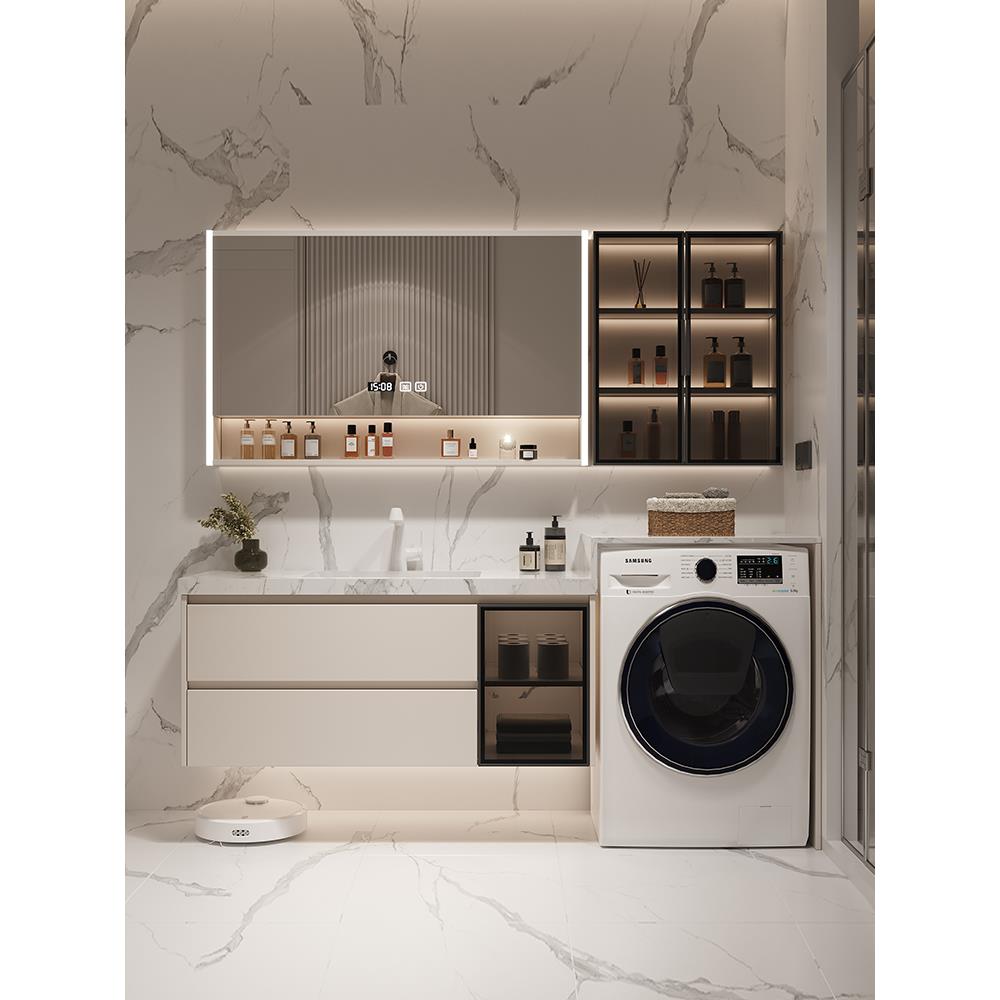现代简约阳台洗衣机一体柜组合岩板浴室柜卫生间洗漱台洗手洗脸盆