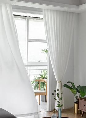 白纱窗帘纱人透光不幻80829透遮帘光飘窗纱窗白沙魔术贴白色影纱