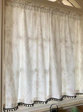 奶油打北欧美式手绘帘透光不风透窗人纱帘免孔自粘贴门87666帘书