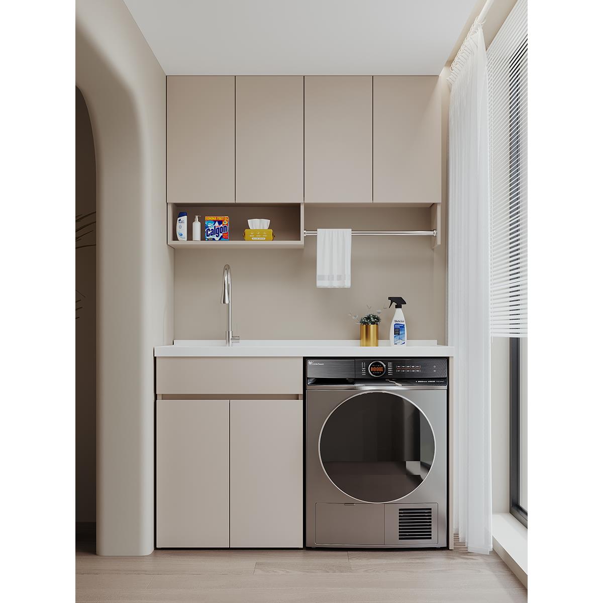 阳台柜洗衣机一体柜蜂窝铝定制伴侣洗手盆台盆组合阳台储物柜吊柜