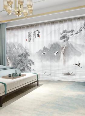 新中式窗帘遮高光025新款风卧室客厅端国大气水墨2山水画风79692