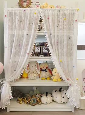 毛球diy绒货球蕾纱丝帘柜帘书架鞋架架遮挡电视柜帘梦帘幻帘87470