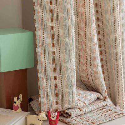 款费岛多巴胺窗织14304帘条纹法式南洋中古风编织新色尔纹理卧室