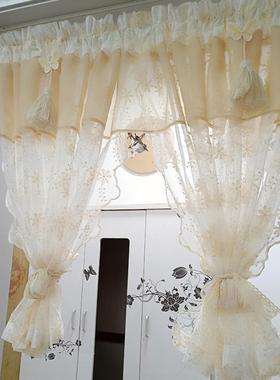 新款奶32807油风艺小短门帘半帘刺绣蕾帘丝纱帘卧室文房门装饰帘