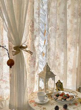 法式风复古印花蕾丝窗帘宫80085廷层纱一布体卧室客厅氛双围感中