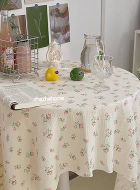 60708akutome法国温柔的奶油花桌布田园风格野Z餐布在博客照片背