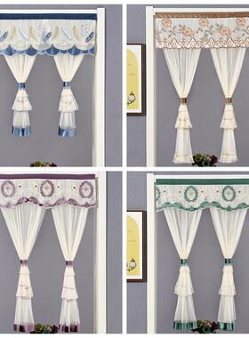 免打孔门帘隔帘子卧室家用92633网蕾厨丝断挂红帘房遮挡风短帘半